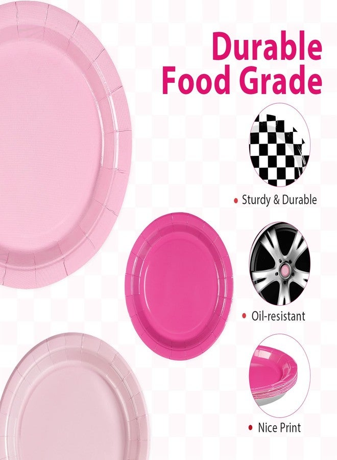 Grencian 60Pcs Pink Race Car Party Plates 9" Racing Party Decorations Pink Black White Checkered Racing Car Paper Plates Disposable for Valentine’s Day Girls Birthday Baby Shower Race Themed Par-ty Supplies - Image 2